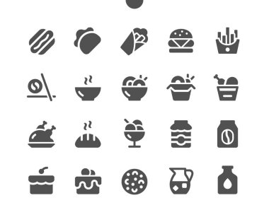 Gıda v1 UI Pixel Mükemmel Yapılandırılmış Vektör Katı Simgeler 48x48 Web Grafikleri ve Uygulamaları için Hazır. Basit Asgari Resim Grafiği