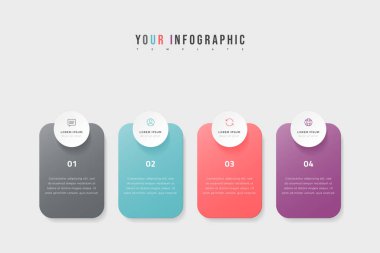 4 seçenek, adım ya da süreç içeren vektör zaman çizelgesi bilgisi. Renkli şablon tasarımı