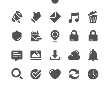 Genel UI Pixel Mükemmel Yapılandırılmış Vektör Katı Simgeleri 48x48 Web Grafikleri ve Uygulamaları için 24x24 Izgara Hazır. Basit Asgari Resim Grafiği