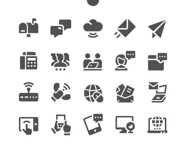 Kommunikáció UI Pixel Tökéletes Jól megtervezett Vector Solid Icons 48x48 Készen áll a 24 Grid Web Grafikák és alkalmazások. Egyszerű minimális piktogram — Stock Vector