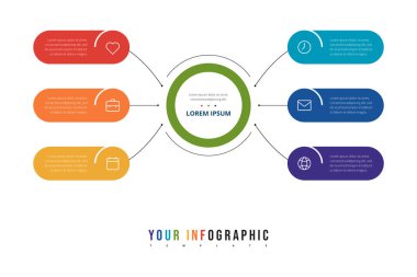 Broşür, diyagram, iş akışı, zaman çizelgesi ve web tasarımı için 6 seçenekli iş çemberi şablonu. Sunum bilgi grafikleri ögesi