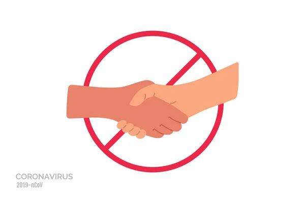 握手はなし。連絡しないでください。赤の禁止記号。使用上の注意とコロナウイルス病の予防.警告手に危険な感染症。フラット漫画カラフルなベクトルイラスト. — ストックベクタ