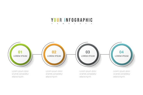 Geschäftsprozess. Zeitachsen-Infografiken mit 4 Optionen, Kreisen. Vektorillustration. — Stockvektor