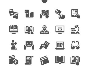 Web Grafikleri ve Uygulamaları İçin İyi Hazırlanmış Piksel Mükemmel Vektör Katı Simgeleri 32x Izgarası Okunuyor. Basit Asgari Resim Grafiği