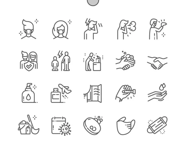 Coronavirus精心设计的Pixel完美向量稀疏线Icons 30 2x Web图形和应用程序网格。简单极小象形文字 — 图库矢量图片