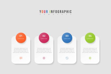 4 seçenek, adım ya da süreç içeren vektör zaman çizelgesi bilgisi. Renkli şablon tasarımı
