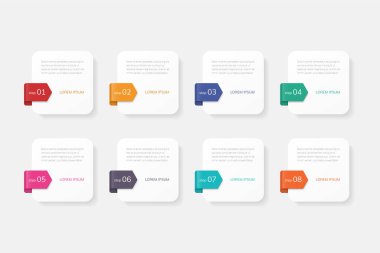 Bilgi grafikleri tasarım vektörü. 8 seçeneği, adımı veya süreci olan iş konsepti.