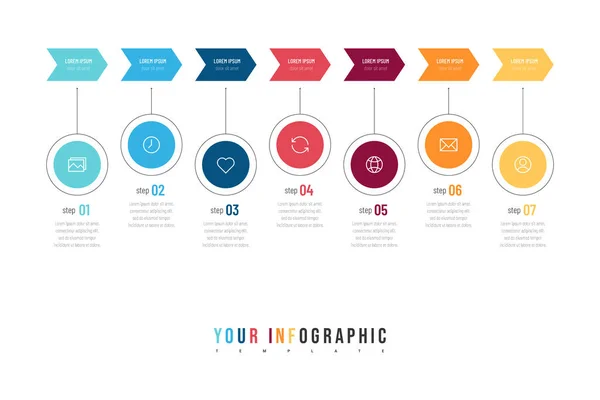 Moderne abstrakte Infografik mit 7 Schritten oder verarbeitet Elemente und Symbole. Geschäftskonzept. Vektorillustration — Stockvektor