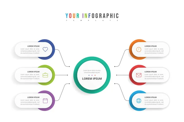 Geschäftskreisvorlage mit 6 Optionen für Broschüre, Diagramm, Workflow, Timeline, Webdesign. Präsentation Infografik Element — Stockvektor