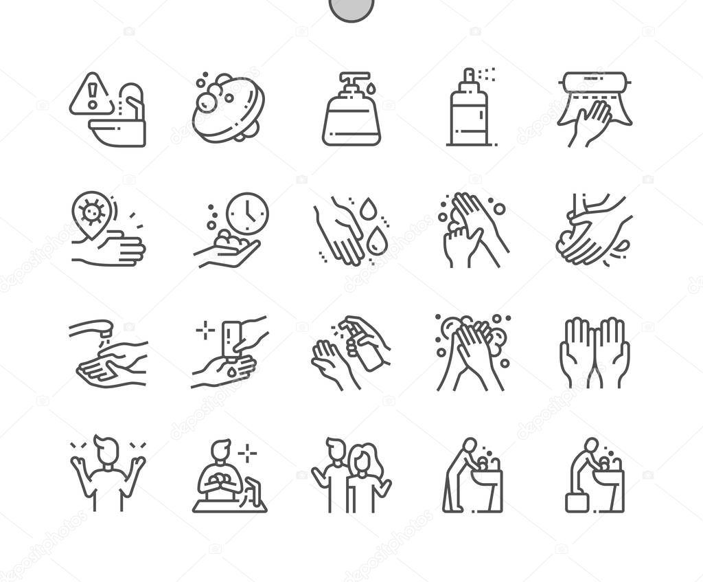Hand hygiene 2 Well-crafted Pixel Perfect Vector Thin Line Icons 30 2x Grid for Web Graphics and Apps. Simple Minimal Pictogram