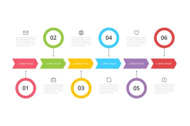 Simgeli ve 6 basamaklı vektör adım Infographic grafik tasarımı. İş şablonu, sunumlar, web siteleri, akış şeması.