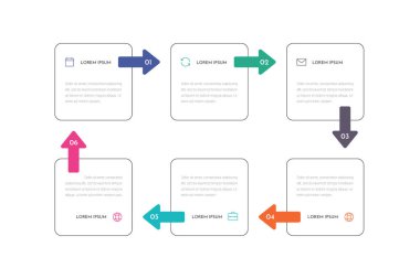 Altı ya da altı adımlı vektör bilgi şablonu. İş konsepti tasarımı sunum, web, broşür, diyagram için kullanılabilir.