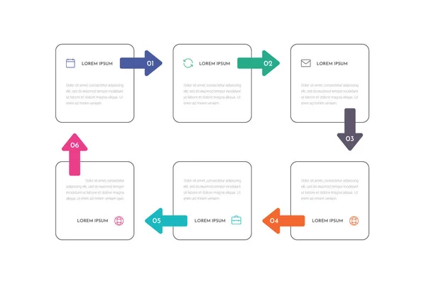Векторный инфографический шаблон с 6 шагами или 6 опциями. Дизайн бизнес-концепции может быть использован для презентации, веб, брошюры, диаграммы . — стоковый вектор