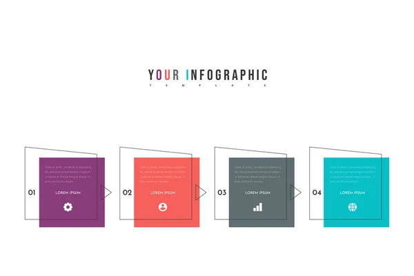 Minimale Business-Infografik-Vorlage mit 4 Schritten, Optionen und Marketing-Symbolen. Kann zur Präsentation verwendet werden. Vektorillustration. — Stockvektor