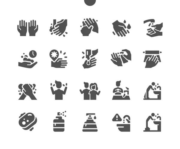 Hygiena rukou 2 Vyrobeno Pixel Perfect Vector Solid Icons 30 2x Mřížka pro webovou grafiku a aplikace. Jednoduchý minimální piktogram — Stockový vektor