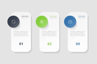 3 seçenek, adım ya da süreç içeren vektör zaman çizelgesi bilgisi. Renkli şablon tasarımı