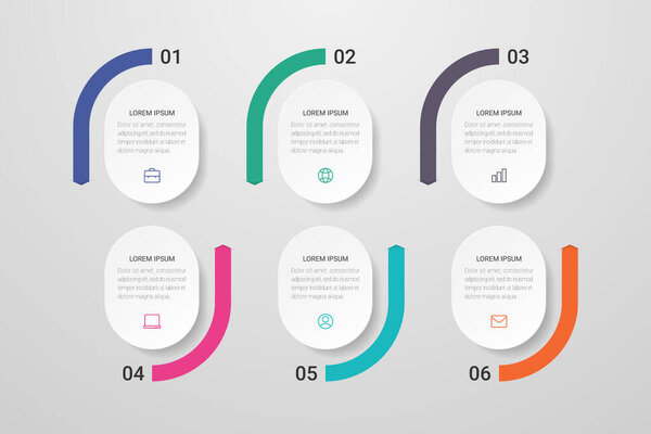Инфографический дизайн с иконками и 6 вариантами или шагами. Может использоваться для презентаций, диаграмм, веб-сайтов, баннеров, печатных материалов. Векторная иллюстрация
.
