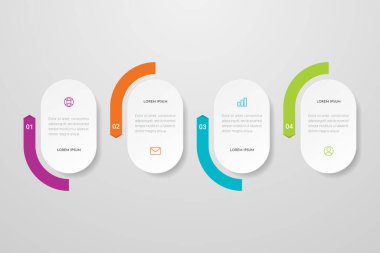 Simgeli ve 4 basamaklı bilgi tasarımı. Sunumlar, akış çizelgeleri, web siteleri, afişler, basılı materyaller için kullanılabilir. Vektör illüstrasyonu.