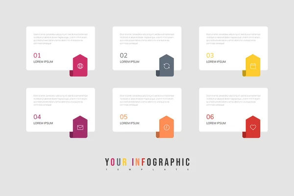 Infografik-Design-Vektor und Marketing-Symbole. Geschäftskonzept mit 6 Optionen, Schritten oder Prozessen. — Stockvektor