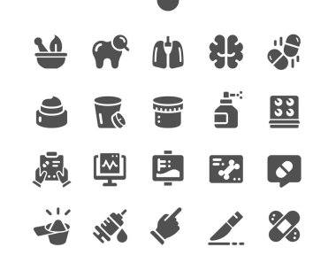 Medikal Piksel Mükemmel Vektör Katı Simgeleri Web Grafikleri ve Uygulamaları için 32x Izgara. Basit Asgari Resim Grafiği