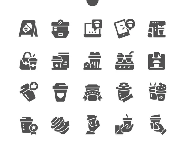 Café para llevar Pixel Perfect Vector Solid Icons 30 2x Grid for Web Graphics and Apps. Pictograma mínimo simple — Vector de stock