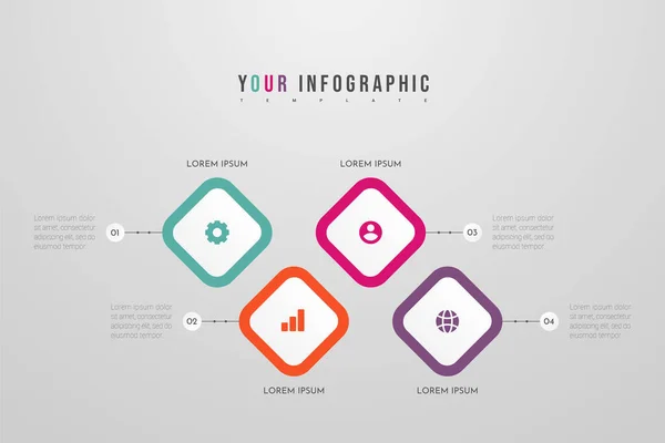 Business-Infografik-Vorlage mit 4 Schritten oder Prozesselementen. Kann für Geschäftsberichte, Flussdiagramme, Diagramme, Präsentationen, Websites verwendet werden. Vektorillustration. — Stockvektor