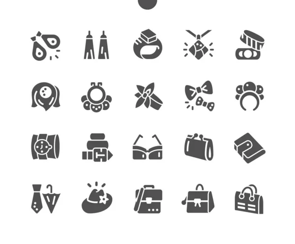 Аксессуары Pixel Perfect Vector Solid Icons Grid Веб Графики Приложений — стоковый вектор