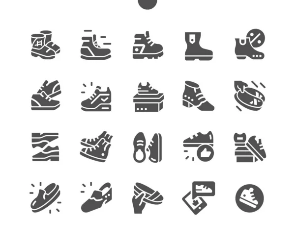Erkek Ayakkabıları Yapılmış Piksel Mükemmel Vektör Katı Simgeler 32X Web — Stok Vektör