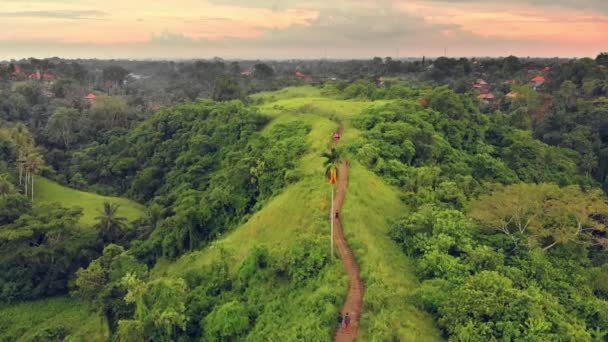 Вид с воздуха на художников Прогулка по хребту Кампухан в деревне Убуд — стоковое видео