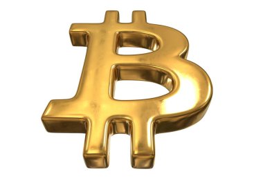 Altın Bitcoin İşaretinin 3d görüntüsü beyaza izole edildi