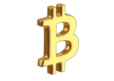 Altın Bitcoin İşaretinin 3d görüntüsü beyaza izole edildi