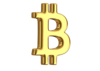 Altın Bitcoin İşaretinin 3d görüntüsü beyaza izole edildi