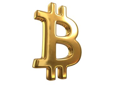 Altın Bitcoin İşaretinin 3d görüntüsü beyaza izole edildi