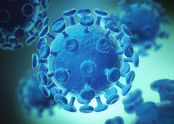 Rendering 3D dell'influenza Blue Coronavirus isolata su bianco . — Foto Stock