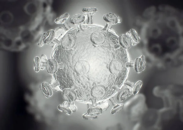 Rendering 3D dell'influenza di Coronavirus bianco e nero — Foto Stock
