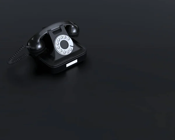Rendering 3D di Black Retro Rotary Phone sullo sfondo piano nero . — Foto Stock