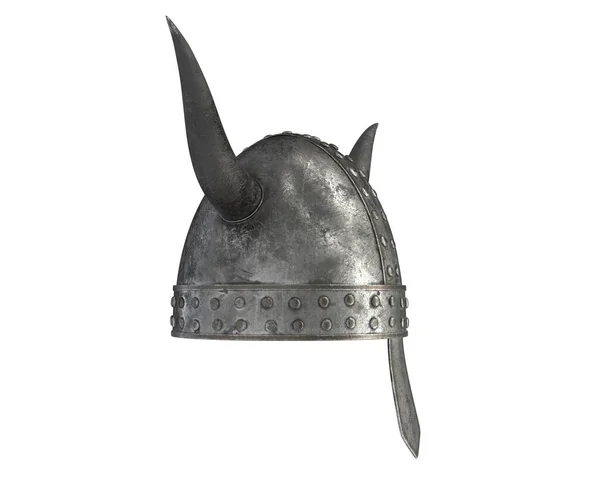 3D рендеринг средневекового шлема с рогами, изолированными на белом — стоковое фото