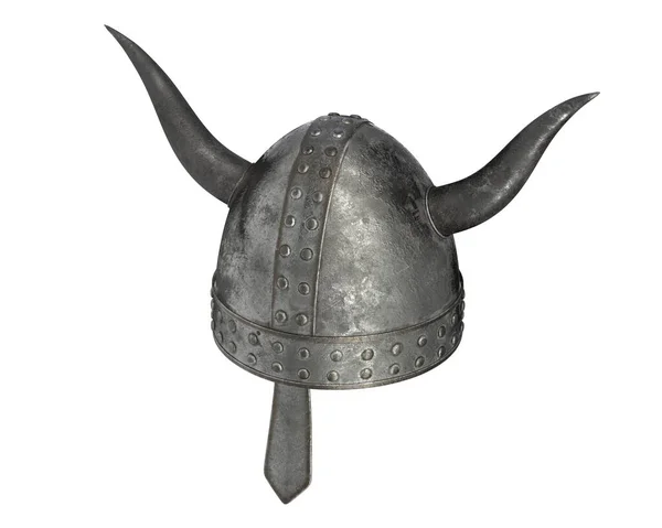 Representación 3D de casco medieval con cuernos aislados en blanco — Foto de Stock