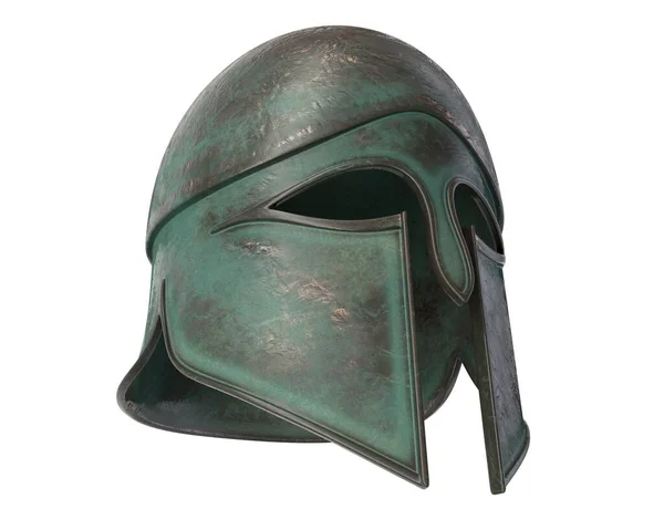 Beyaz üzerine izole edilmiş 3 boyutlu antik Yunan miğferi.