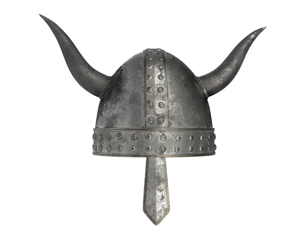 3D рендеринг средневекового шлема с рогами, изолированными на белом — стоковое фото