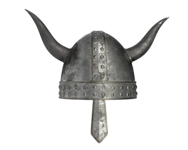 3D render of medieval helmet with horns isolated on white