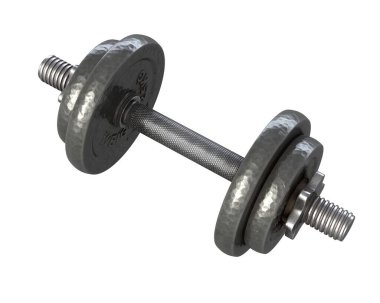 Klasik halterin 3B görüntüsü beyaz üzerine izole edildi