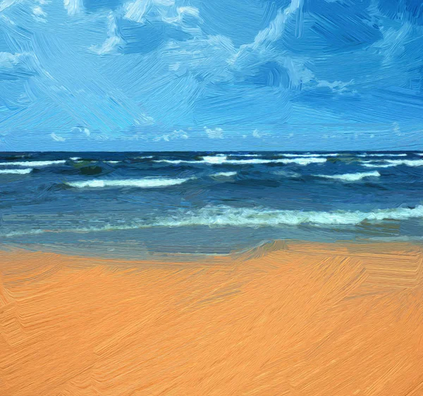 Mer Plage Illustration Dans Style Peinture Huile — Photo