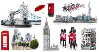 Londra tarihi yerler, el çekilmiş koleksiyonu. Çizimde çizmek, sketh tarzı