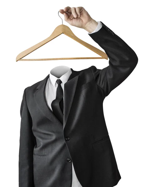 A man without a head with a clothes hanger. — Stock Photo, Image