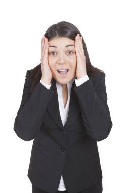 El eller genç beyaz iş kadını