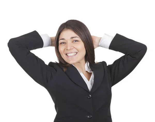 Young caucasian business woman gesturing with hands — Stock Photo, Image