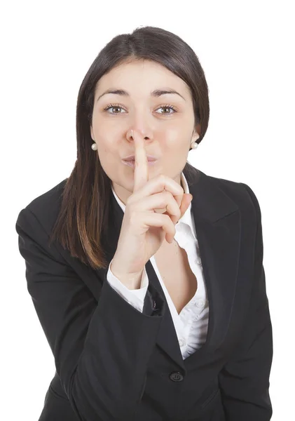 Businesswoman gesturing silence — Stock Photo, Image