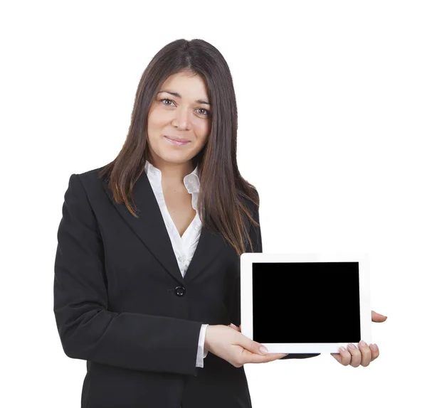 Empresária mostrando tablet — Fotografia de Stock