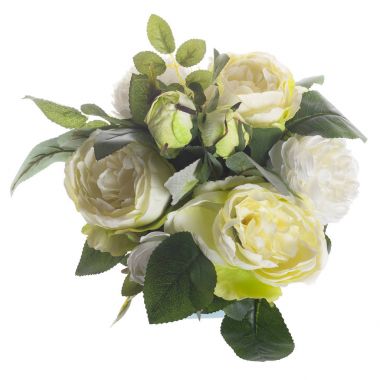 Beyaz peonies ve yeşil gül çiçek kompozisyonu